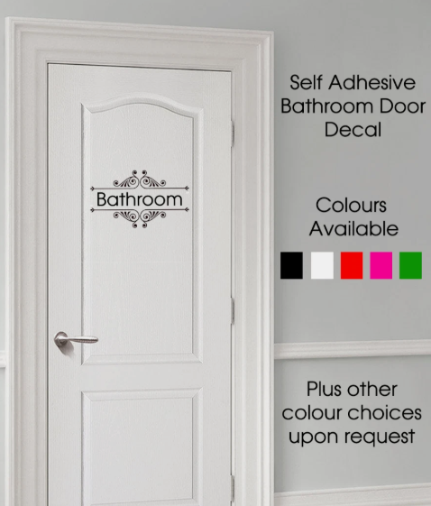 Bathroom Door Sign Self‑Adhesive Vinyl Home Sticker Decal – Funny/Modern Bathroom Wall Door Sign