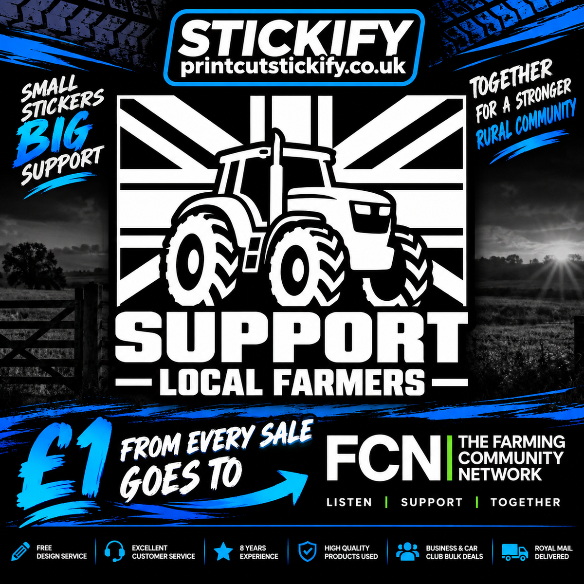 Support Local Farmers Tractor & Union Jack Vinyl Decal – £1 Donated to FCN