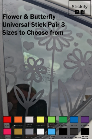 Flower & Butterfly Universal Car Sticker Decal Pair – 12×12 Inch Vinyl Car Graphics