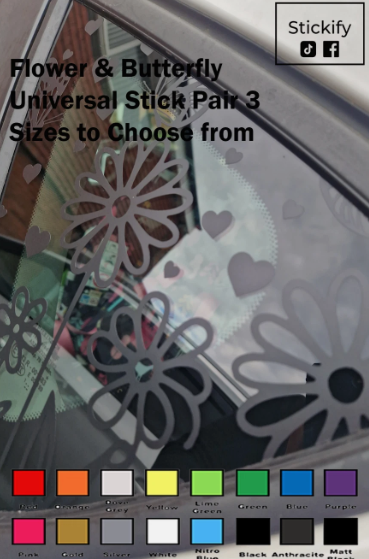 Flower & Butterfly Universal Car Sticker Decal Pair – 12×12 Inch Vinyl Car Graphics