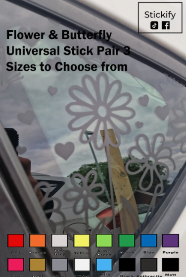 Flower & Butterfly Universal Car Sticker Decal Pair – 12×12 Inch Vinyl Car Graphics