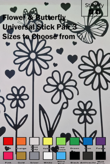 Flower & Butterfly Universal Car Sticker Decal Pair – 12×12 Inch Vinyl Car Graphics