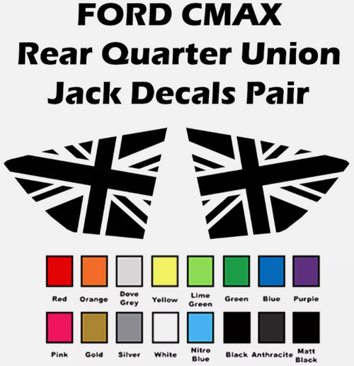 Ford C-MAX MK2 Rear Quarter Union Jack Decals Pair – Self Adhesive Gloss Car Stickers