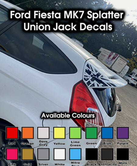 Ford Fiesta Union Jack Splatter Decals Pair – Mk7 & Mk7.5 ST Zetec S ZS Body Styling Stickers