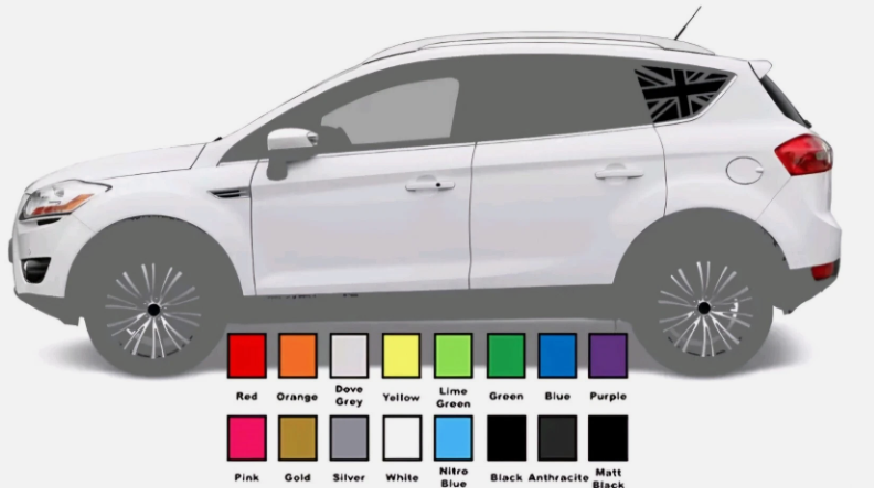 Ford Kuga MK1 Union Jack Rear Window/Body Decal Sticker Pair – Gloss Finish Car Styling Accessory