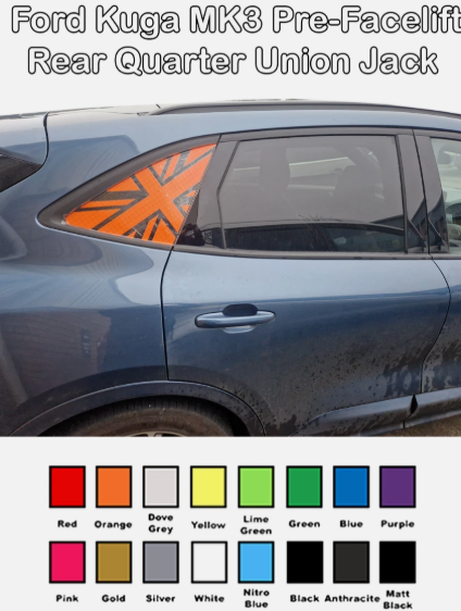 Ford Kuga MK3 Pre-Facelift Union Jack Rear Window Decal Stickers – Gloss Finish UK
