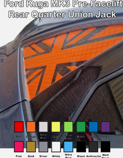 Ford Kuga MK3 Pre-Facelift Union Jack Rear Window Decal Stickers – Gloss Finish UK