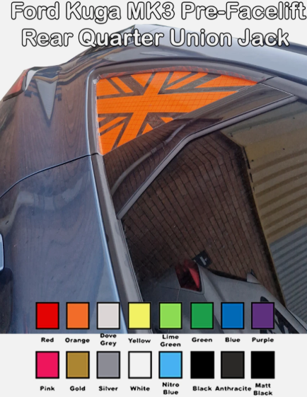 Ford Kuga MK3 Pre-Facelift Union Jack Rear Window Decal Stickers – Gloss Finish UK