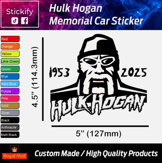 Hulk Hogan Memorial Car Sticker 1953‑2025 – WWE Legend Decal for Cars