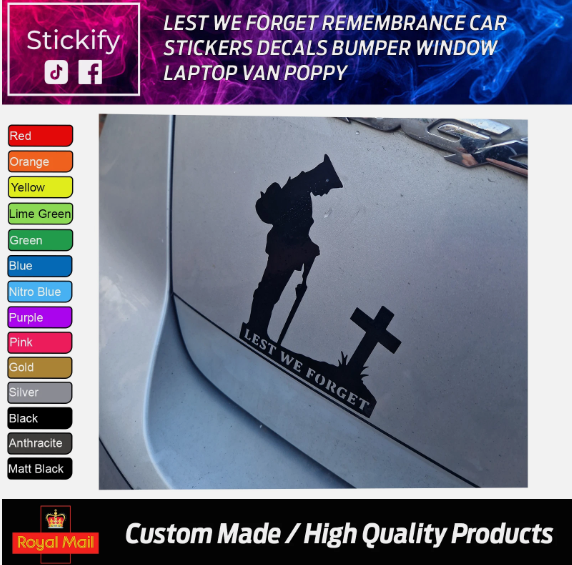 Lest We Forget Remembrance Poppy Car Stickers Vinyl Decals for Car Window Bumper Laptop
