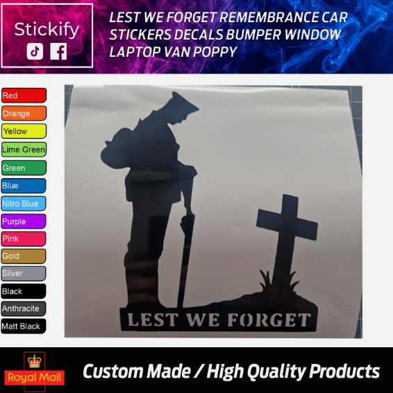 Lest We Forget Remembrance Poppy Car Stickers Vinyl Decals for Car Window Bumper Laptop