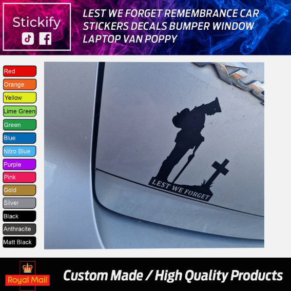 Lest We Forget Remembrance Poppy Car Stickers Vinyl Decals for Car Window Bumper Laptop