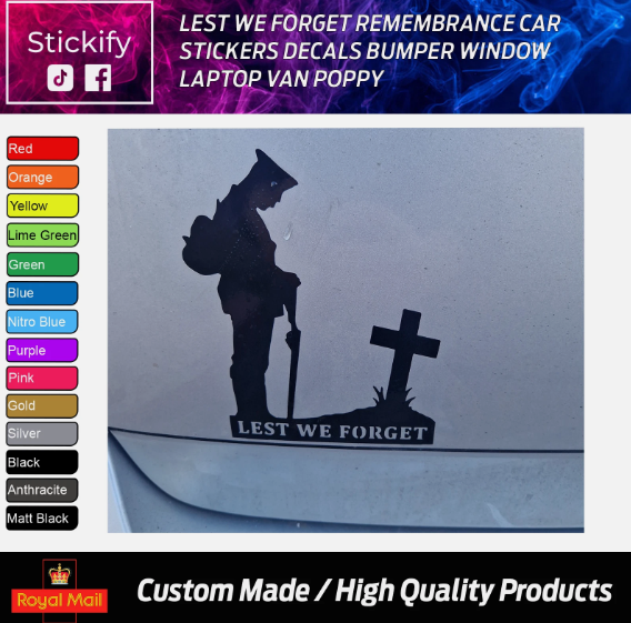 Lest We Forget Remembrance Poppy Car Stickers Vinyl Decals for Car Window Bumper Laptop