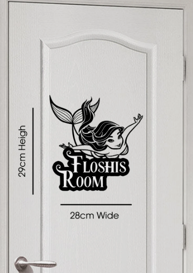 Personalised Mermaid Kids Door Sign Home Sticker – Custom Name Bedroom Decor