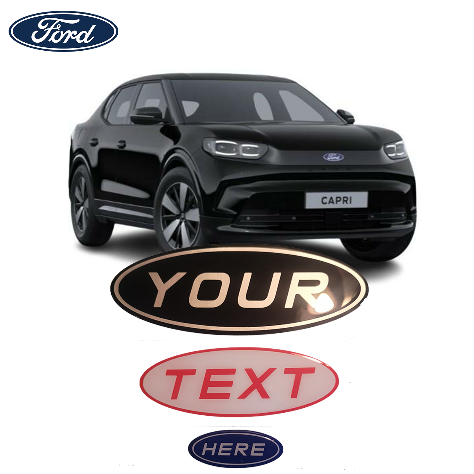 Ford Capri 2025 Gel Badge Overlay Set Front Rear & Steering Wheel