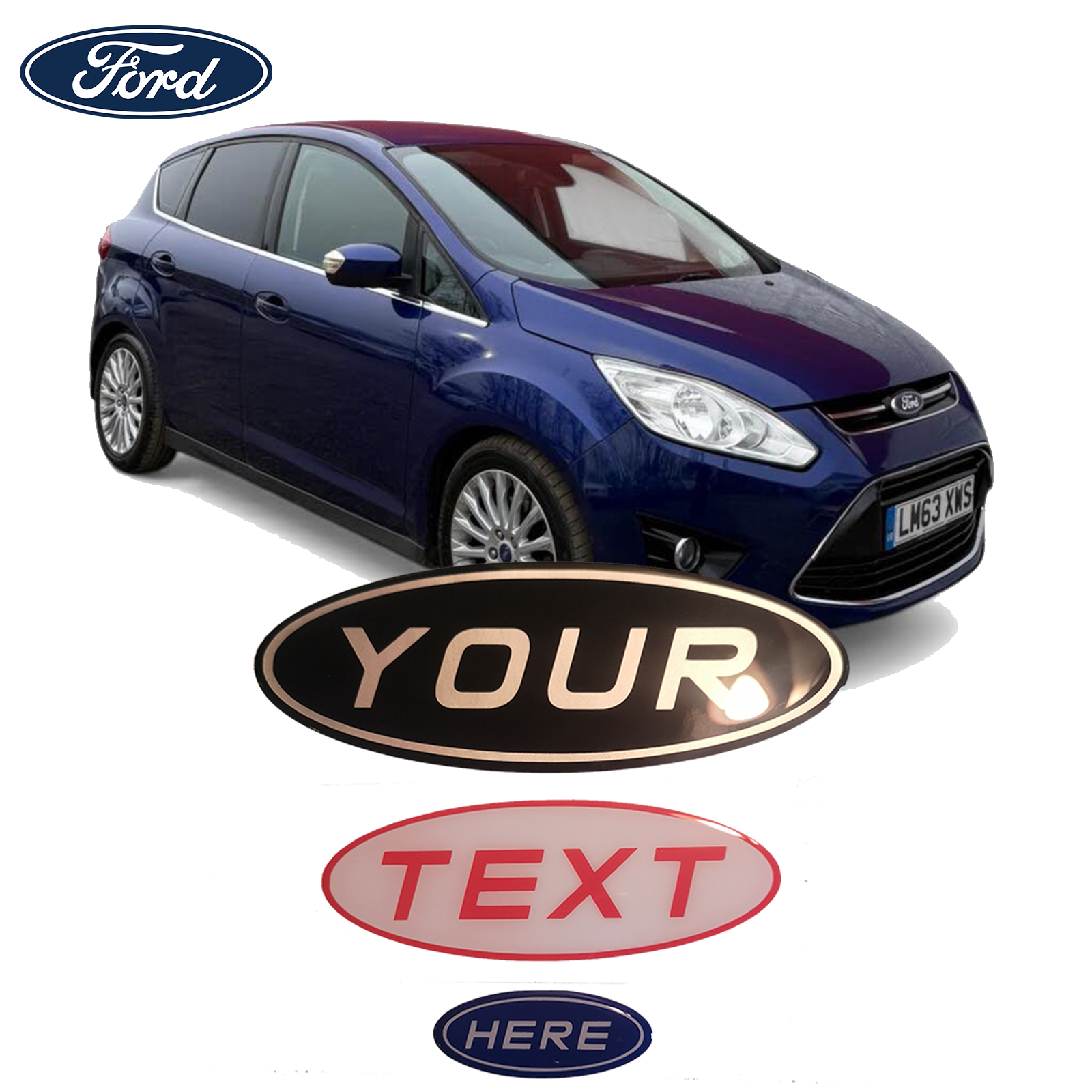 Ford C-MAX 2011 Gel Badge Overlay Set – Front, Rear & Steering Wheel Emblem Covers