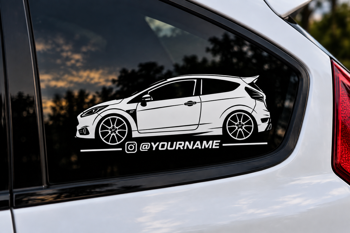 Ford Fiesta Mk7 ST Silhouette Decal Pair – Personalised Instagram / Social Media Stickers