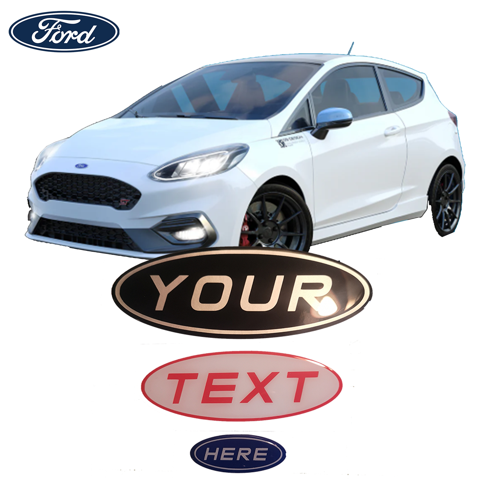 Ford Fiesta MK8 ST Gel Badge Overlay Set – Front, Rear & Steering Wheel Emblem Covers