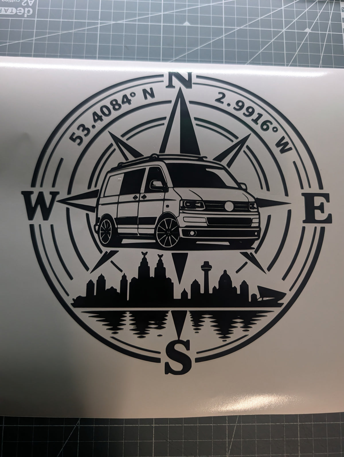 VW Camper Van Liverpool Skyline Compass Vinyl Sticker Decal – T4 T5 T6 Transporter