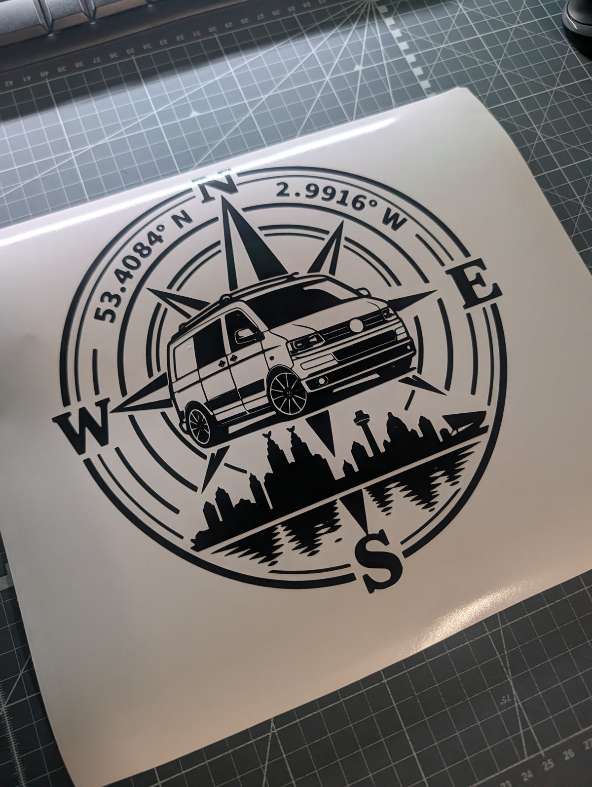 VW Camper Van Liverpool Skyline Compass Vinyl Sticker Decal – T4 T5 T6 Transporter