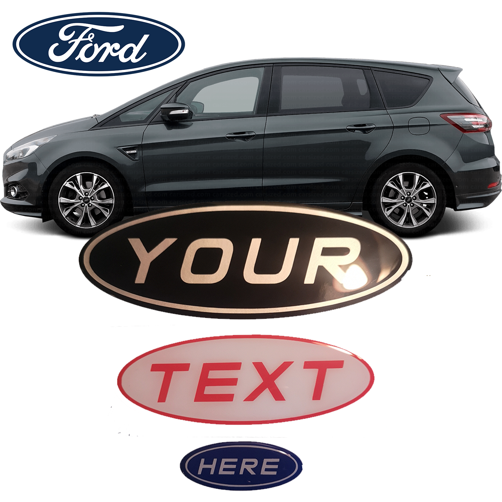 Ford S-MAX MK2 2015+ Custom Gel Badge Overlay Set – Front, Rear & Steering Wheel Emblems